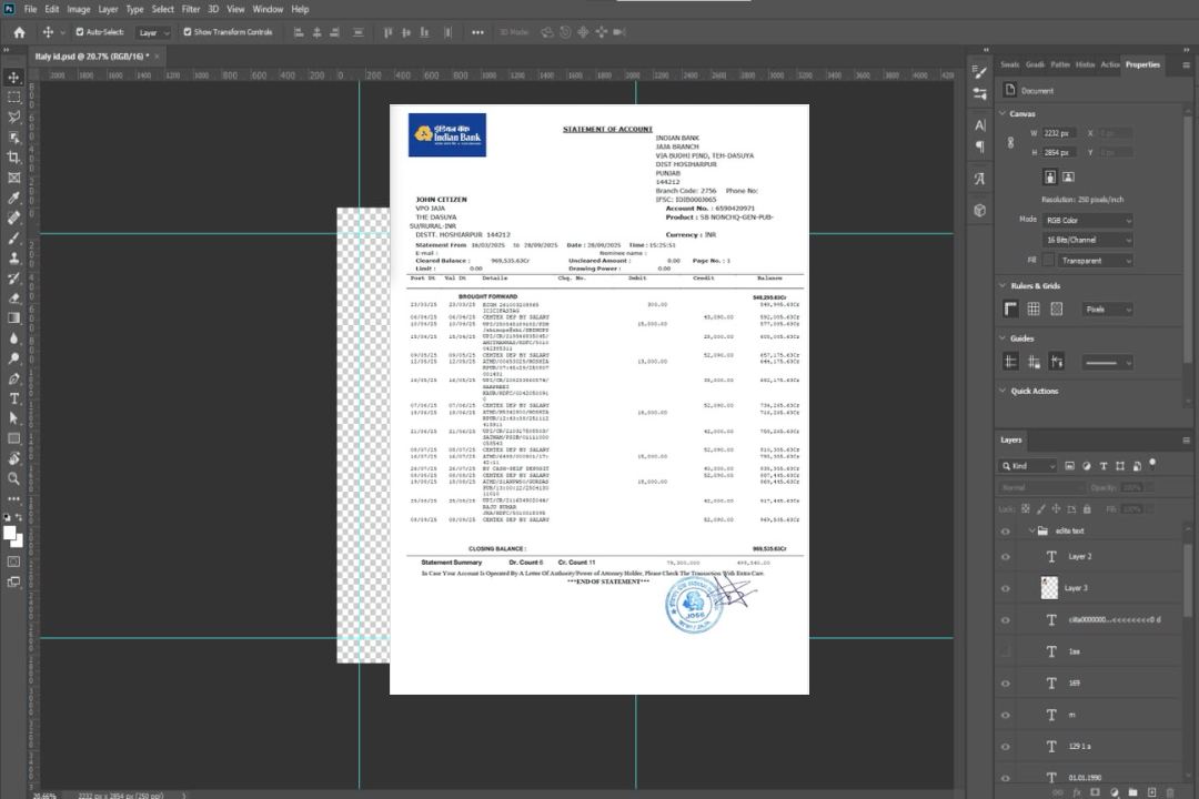 Modèle Word et PDF de relevé de compte d'une banque indienne template Modèle Word et PDF de relevé de compte d'une banque indienne template